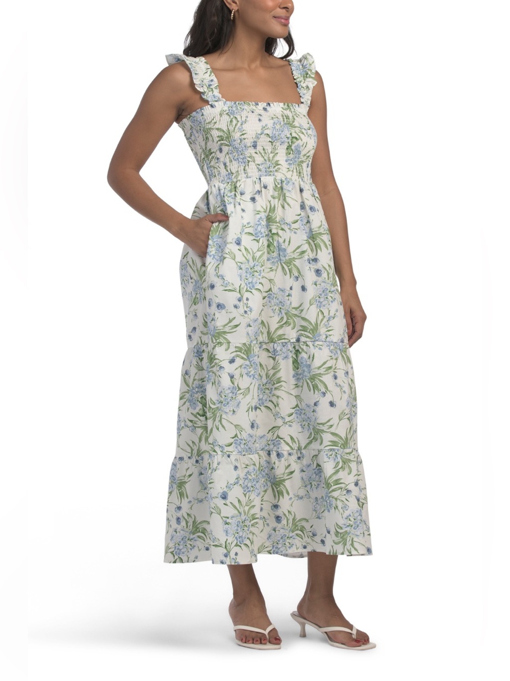 NWT Joie White Blue Floral Flower Midi Nap Dress ( HHH Hill House Home Ellie)